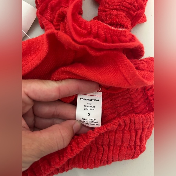 Sienna Sky Tank Top Cropped Women’s Small Red Rouched Linen Blend - Picture 4 of 7